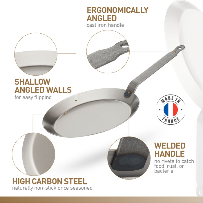 Bourgeat Black Steel Round Crepe Pan With Iron Handle  (Matfer Bourgeat)