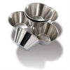 STAINLESS STEEL PIE MOLD 2 3/4 in.: Round, plain, very deep mold with edge. Stainless steel.