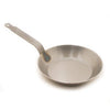 Bourgeat round frying pan: Diameter 9 1/2 in. , height 1 3/4 in. , weight 4 lbs